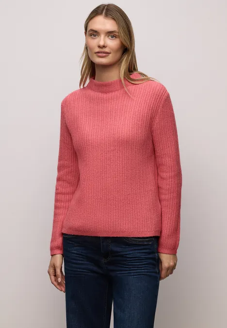 Trui met structuur striking coral mel.