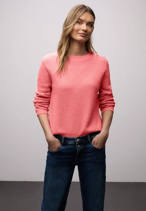 Pullover mit Knopfdetail striking coral mel.