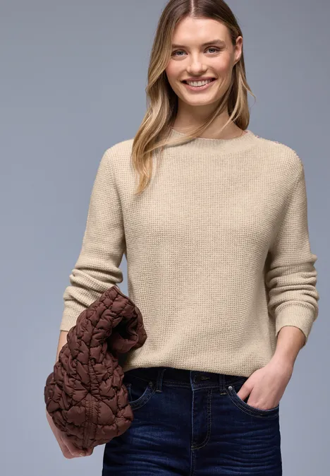 Trui met knoopdetail cotton beige mel.