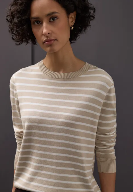 Trui met strepen cotton beige