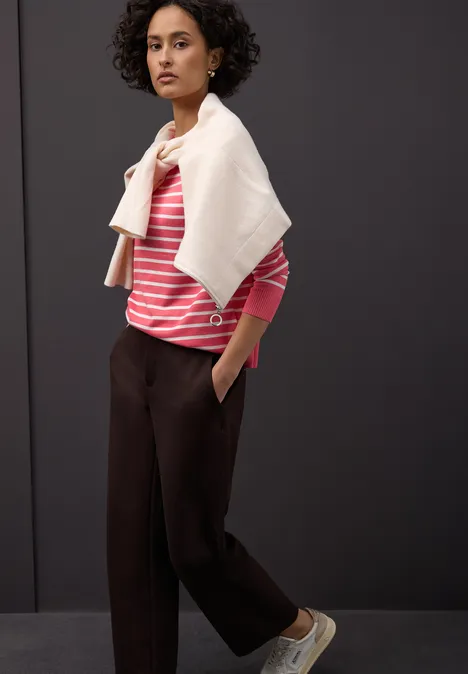 Trui met strepen striking coral