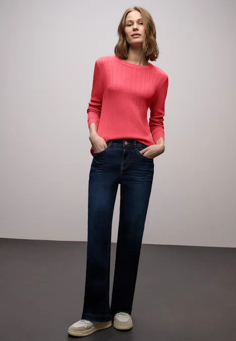 Pullover mit Rippstruktur striking coral