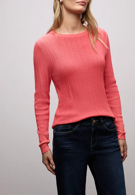 Pullover mit Rippstruktur striking coral