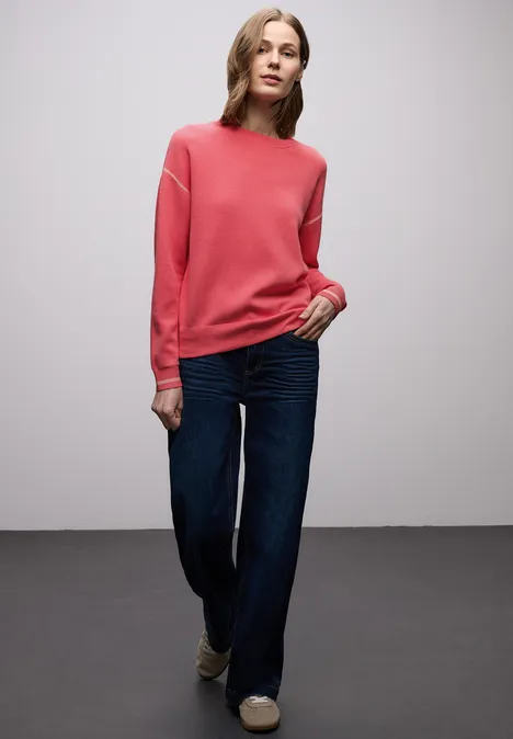 Pullover mit Kontrastdetails striking coral