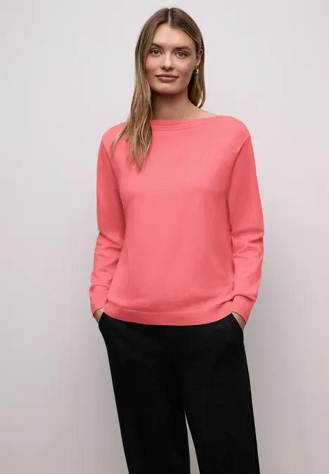 Basic U-Boot Pullover striking coral mel. Basic U-Boot Pullover striking coral mel.