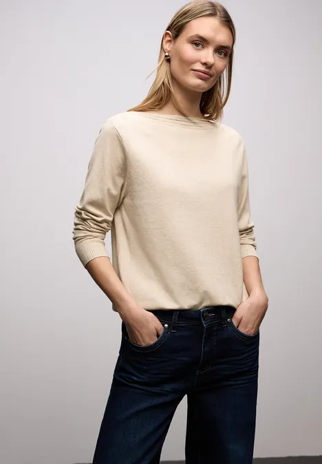 Basic U-Boot Pullover cotton beige mel. Basic U-Boot Pullover cotton beige mel.