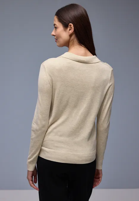 Pullover mit Polokragen cotton beige mel.