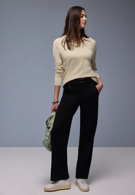 Pullover mit Polokragen cotton beige mel.