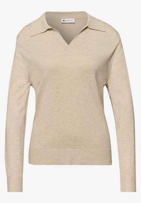 Pullover mit Polokragen cotton beige mel.