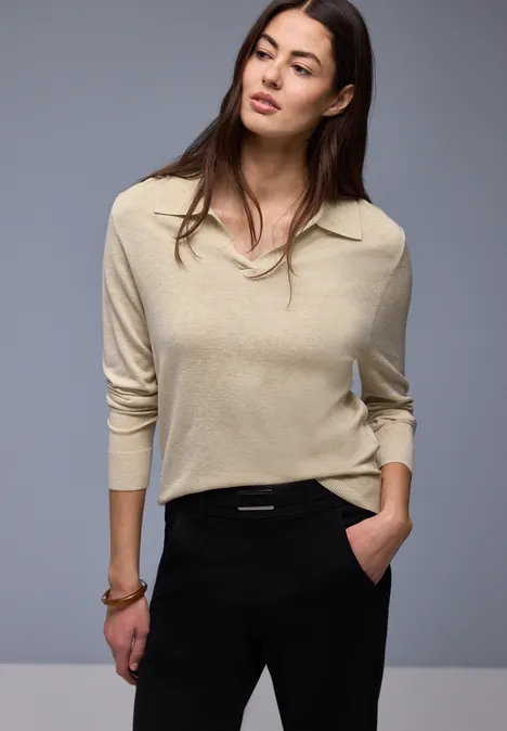 Pullover mit Polokragen cotton beige mel.