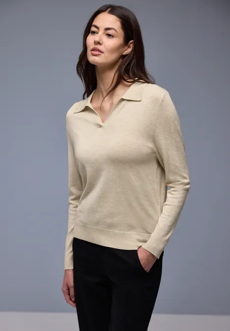 Pullover mit Polokragen cotton beige mel.