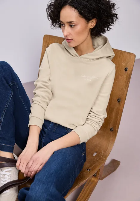 Hoodie met achteropdruk cotton beige Hoodie met achteropdruk cotton beige