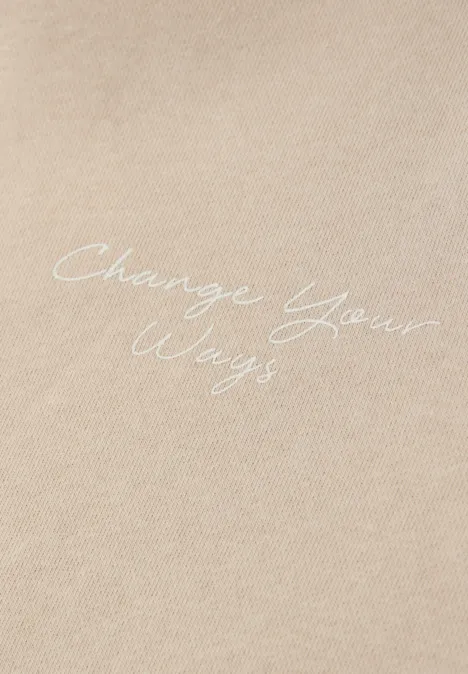 Hoodie met achteropdruk cotton beige Hoodie met achteropdruk cotton beige