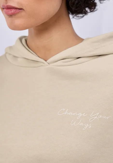 Hoodie met achteropdruk cotton beige Hoodie met achteropdruk cotton beige