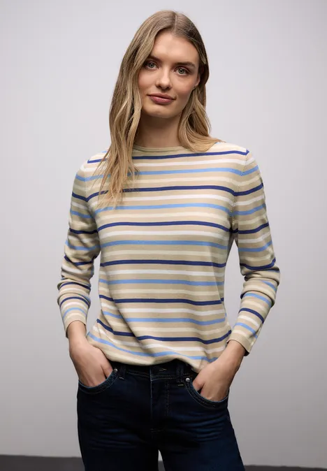 Pull à rayures cotton beige