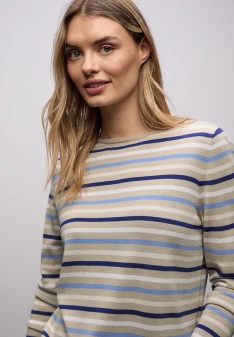 Pull à rayures cotton beige