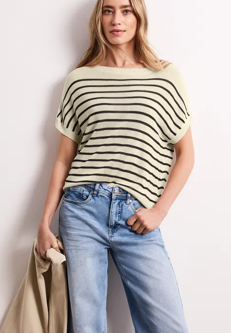 Pullover mit Boatneck und Streifen soft beige