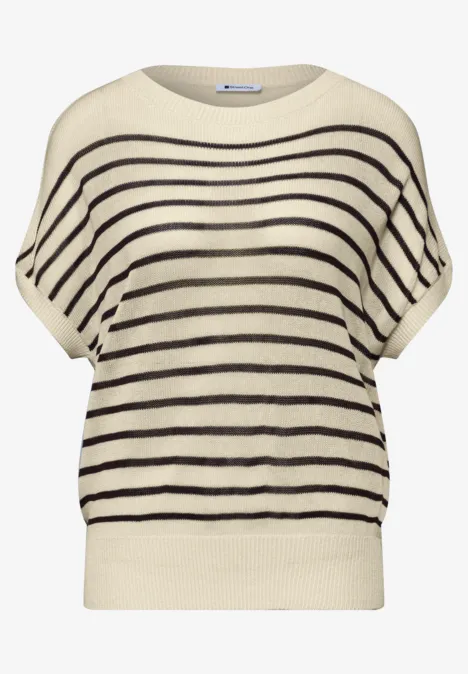 Pullover mit Boatneck und Streifen soft beige