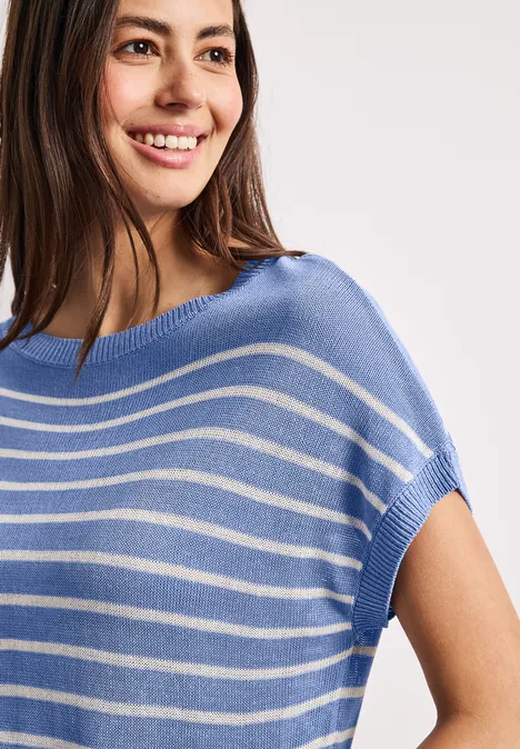 Pullover mit Boatneck und Streifen drift blue