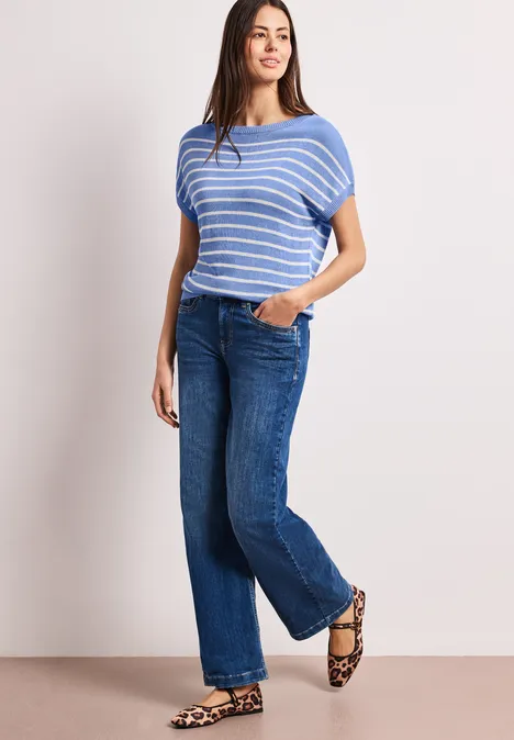 Pullover mit Boatneck und Streifen drift blue