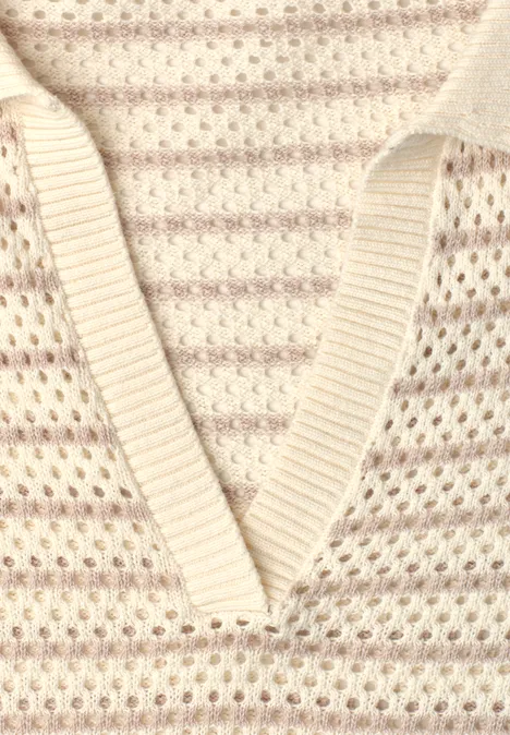 Sweter z krótkim rękawem w paski soft beige Sweter z krótkim rękawem w paski soft beige