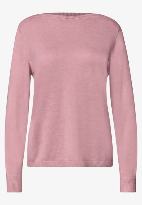 Rosa Pullover mit langem Ärmel und rundem Ausschnitt, schlichtes Design.