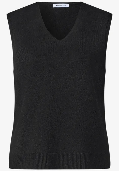 Pullunder mit V-Neck in Unifarbe Black Schwarzer ärmelloser V-Ausschnitt-Strickpullover.