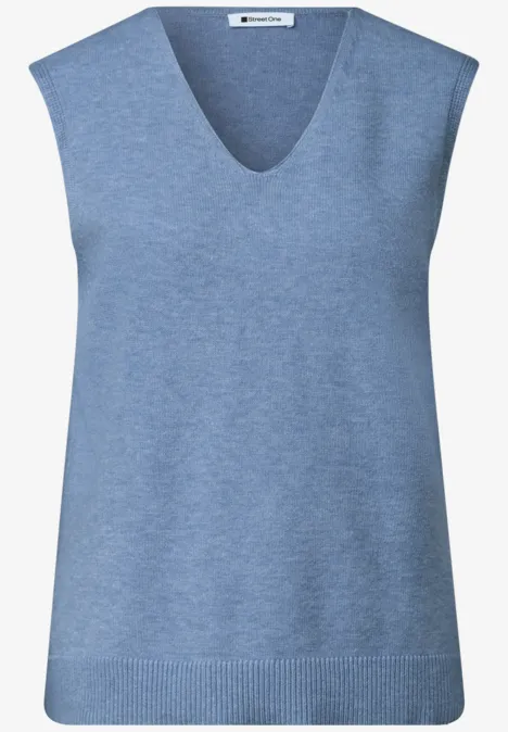 V-hals trui in effen kleur northern blue mel. Ärmelloser, taubenblauer V-Ausschnitt-Strickpullunder