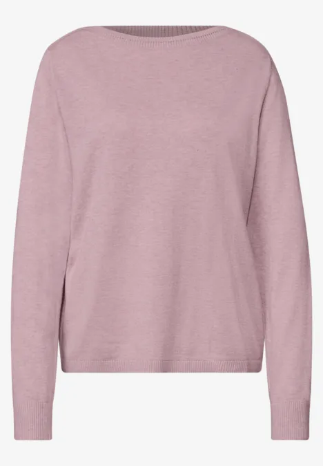 Basic Pullover mit U-Boot-Ausschnitt quiet rose mel. Schlichter rosafarbener Damenpullover aus feinem Strick mit Rundhals und langen Ärmeln