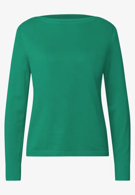 Eenvoudige trui met boothals kelly green Groene trui met lange mouwen en een eenvoudige ronde hals.