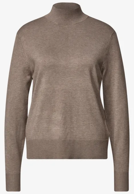 Basic Pullover mit Turtle Neck sanded amber mel. Beigefarbener Rollkragenpullover mit langen Ärmeln und feinen Rippbündchen.