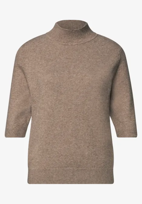 Kurzarm Pullover mit Turtle Neck sanded amber mel. Brauner Rollkragenpullover mit halblangen Ärmeln