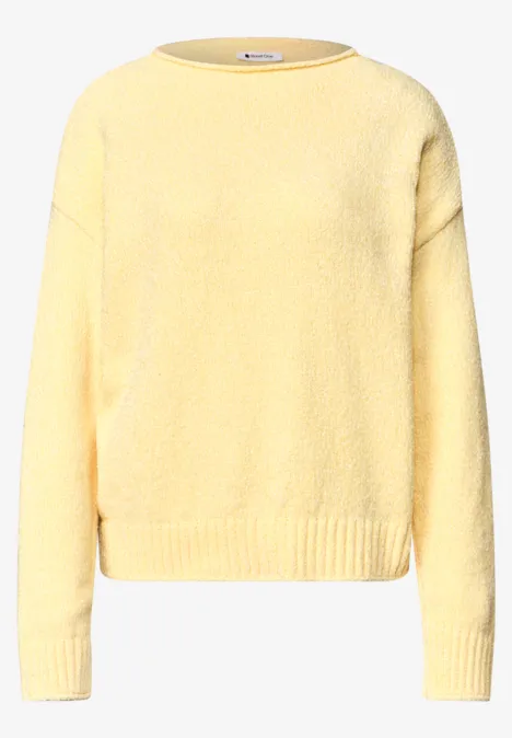 Chenille-Pullover mit U-Boot-Ausschnitt sunbeam yellow Gelber, flauschiger Pullover mit Rundhalsausschnitt und langen Ärmeln