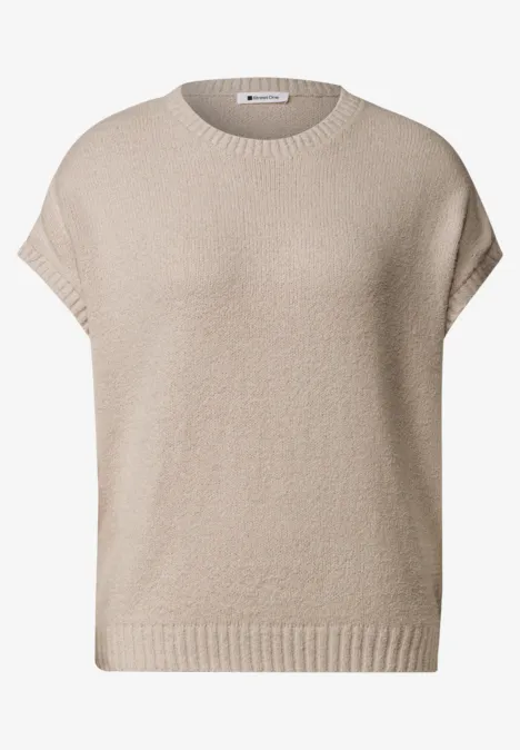 Mouwloze trui met ronde hals light sepia sand Ärmelloses, beiges Stricktop mit Rundhalsausschnitt und geripptem Bund.