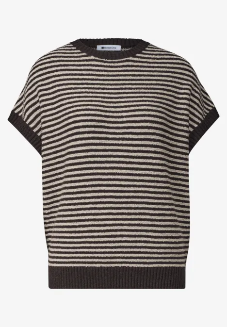 Ärmelloser Pullover mit Rundhals black coffee Kurzärmliger, gestreifter Pullover in Beige und Schwarz mit Rundhalsausschnitt und Rippbündchen.
