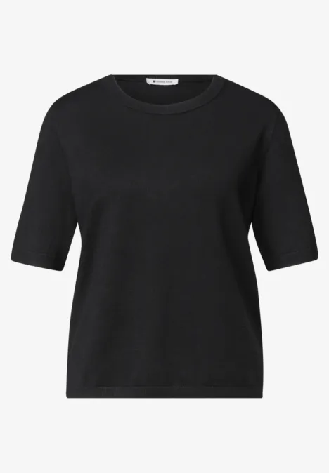 T-shirt met korte mouwen en ronde hals in effen kleur Black Zwart T-shirt met halflange mouwen en ronde hals