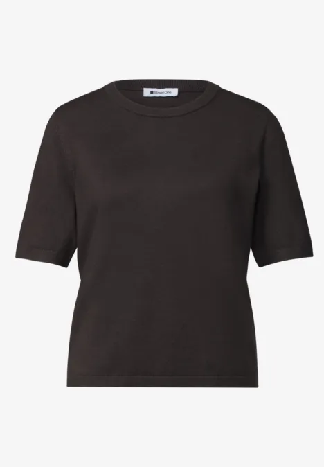 T-shirt met korte mouwen en ronde hals in effen kleur black coffee Eenvoudige donkerbruine top met korte mouwen en ronde hals.