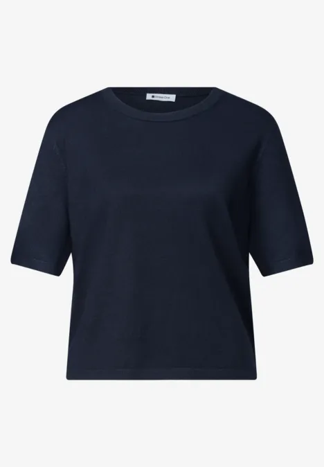 T-shirt met korte mouwen en ronde hals in effen kleur darkest blue Marineblauw T-shirt met korte mouwen, ronde hals en licht boxy pasvorm.