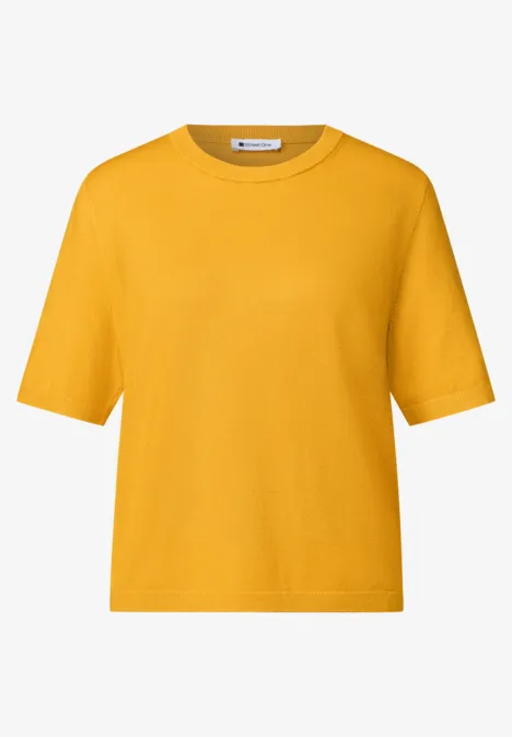 T-shirt met korte mouwen en ronde hals in effen kleur saffron yellow Effen geel T-shirt met korte mouwen en ronde hals, licht boxy pasvorm.