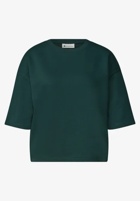 Sweatshirt met korte mouwen en ronde hals shadow teal Dunkelgrüner Pullover mit halblangen Ärmeln, Rundhalsausschnitt und schlichtem, minimalistischen Design.