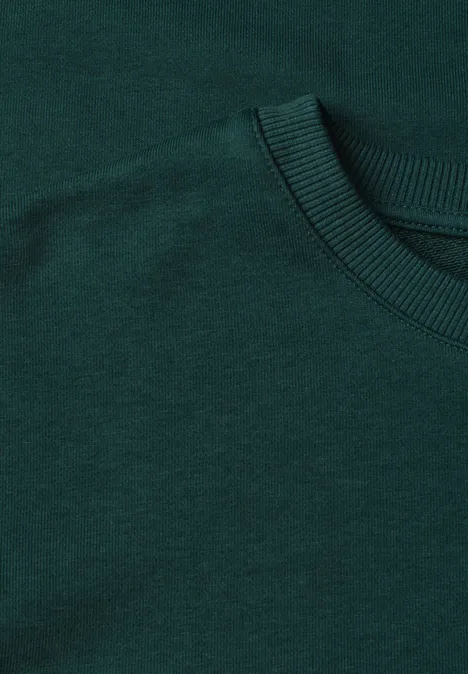 Sweatshirt met korte mouwen en ronde hals shadow teal Dunkelgrünes T-Shirt mit rundem Kragen, Nahaufnahme