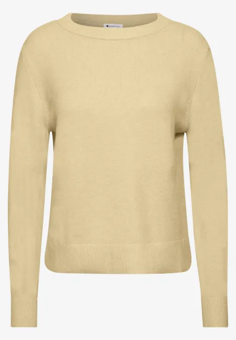 Pull à manches longues et col bateau sunbeam yellow mel. Pull beige à col rond, manches longues, design épuré.
