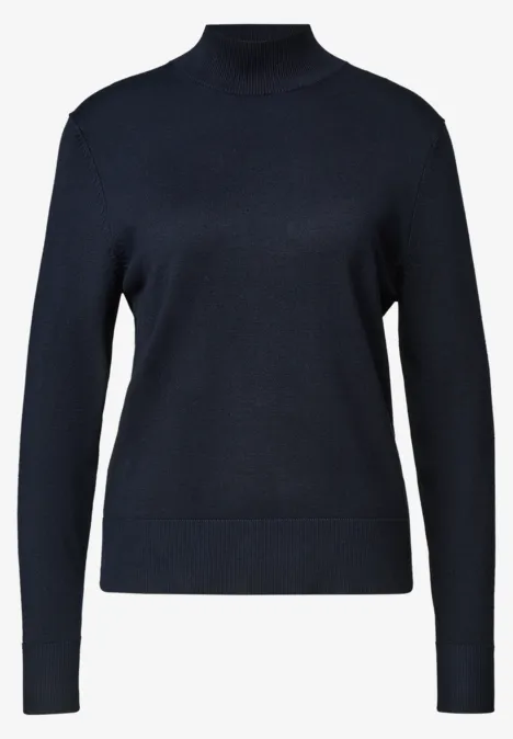 Basic Pullover mit Turtle Neck darkest blue Dunkelblauer Rollkragenpullover aus Feinstrick mit langen Ärmeln.