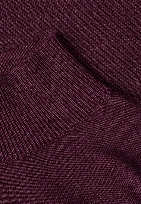 Basic Pullover mit Turtle Neck berry maroon Nahaufnahme eines auberginefarbenen Pullovers mit geripptem Kragen.
