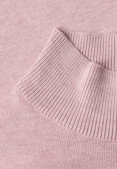 Basic Pullover mit Turtle Neck quiet rose mel. Rosa Strickpullover mit hochgestelltem Rippkragen.