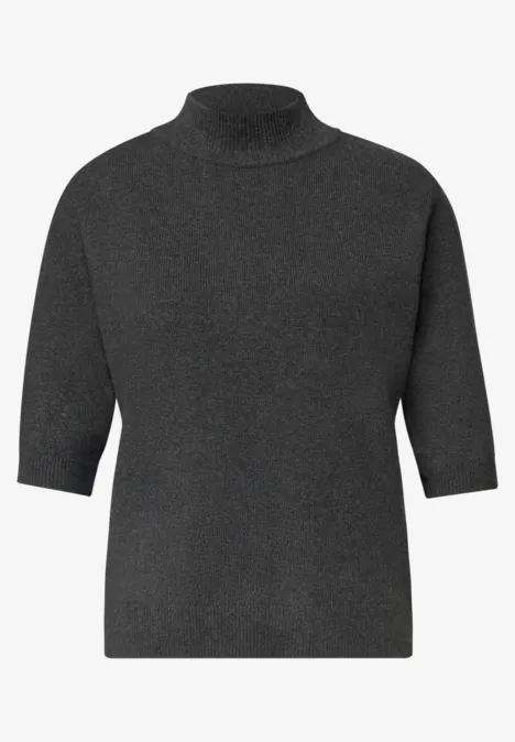 Dunkelgrauer Rollkragenpullover mit halblangen Ärmeln