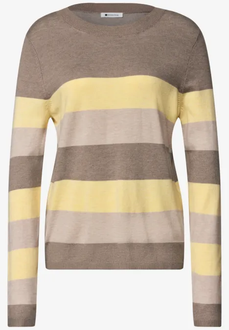 Pullover mit Rundhals und Streifen sanded amber mel. Pullover mit Rundhalsausschnitt und breiten horizontalen Streifen in Braun, Beige und Hellgelb.
