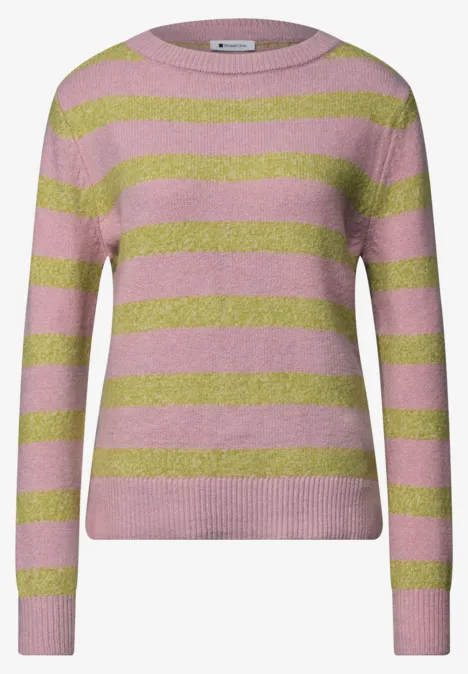 Pullover mit Boat Neck und Streifen apple lime Rosa Pullover mit limonengrünen, horizontalen Streifen, Rundhalsausschnitt und langen Ärmeln.