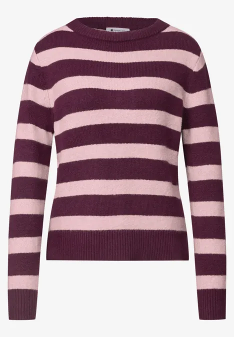 Pullover mit Boat Neck und Streifen berry maroon Pullover mit langen Ärmeln in lila- und rosa Querstreifen