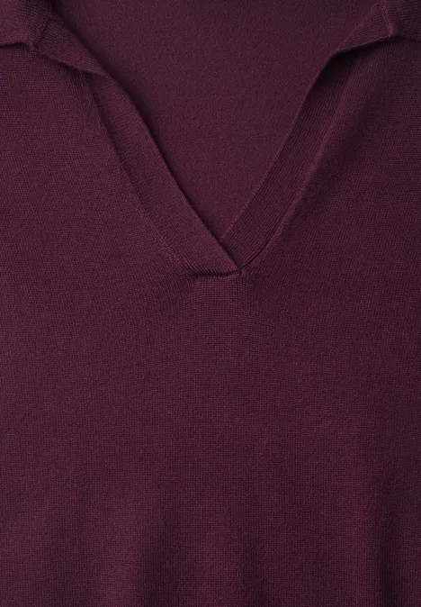 Langarm Pullover mit Polokragen berry maroon Dunkelviolettes, feinstricktes Oberteil mit V-Ausschnitt und dezenter Kragenoptik.
